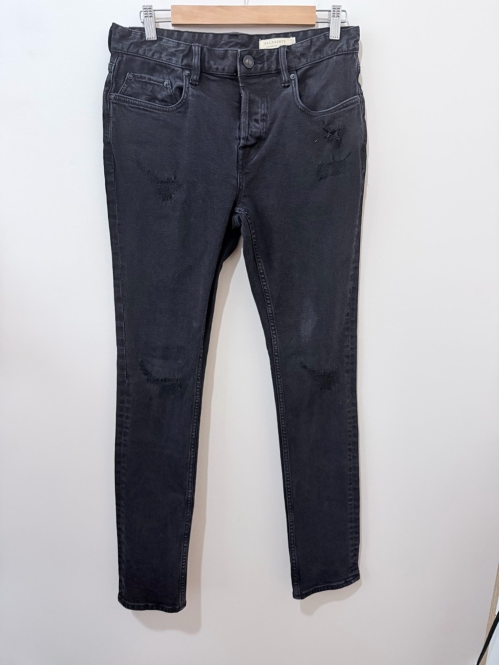 All Saints Mens Cigarette Distressed Jeans Black Size 30